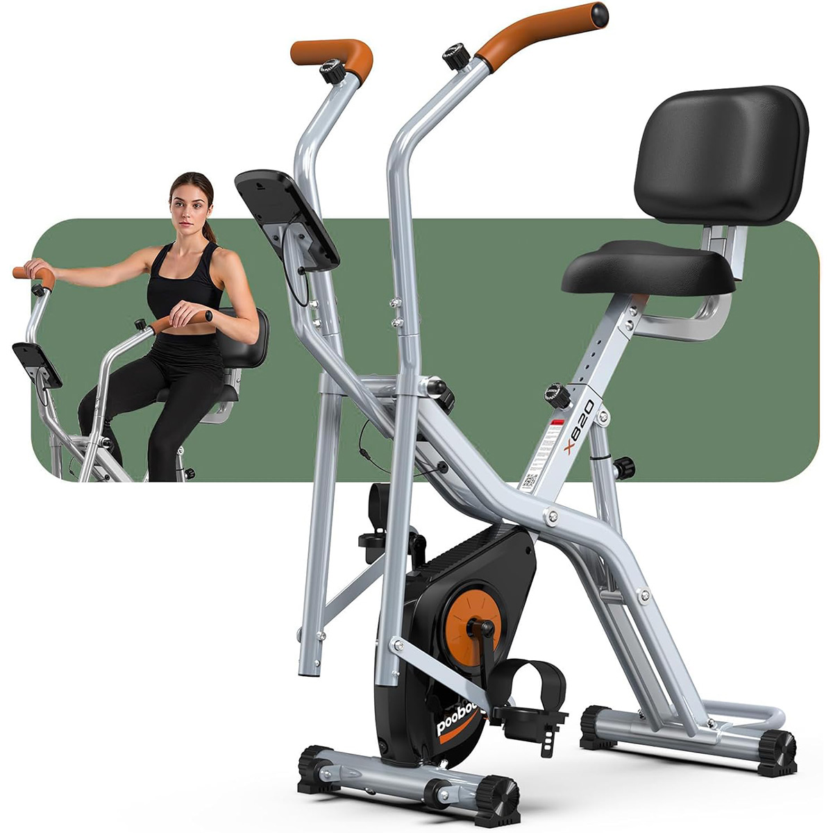 Exercise Bike Magnetic Resistance - Складной велотренажер Pooboo 2-в-1, режимы эллиптического